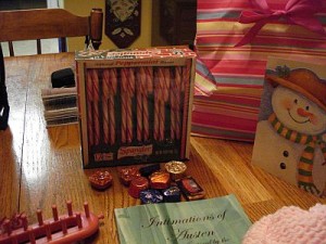 Candy Canes, Chocolate, gift bag, and card